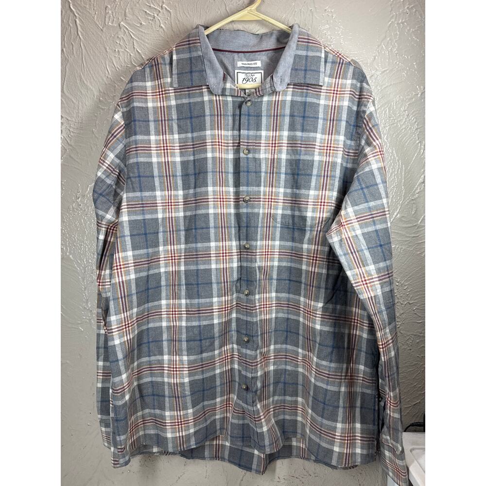Jos A Banks 1905 Men’s Tailored Fit‎ Long Sleeve Cotton Gray Flannel Plaid Sz XL